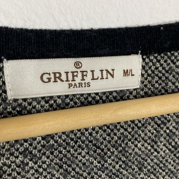 GRIFFLIN PARIS Abstract Angora Blend Button Down Cardigan Sweater - Picture 3 of 6